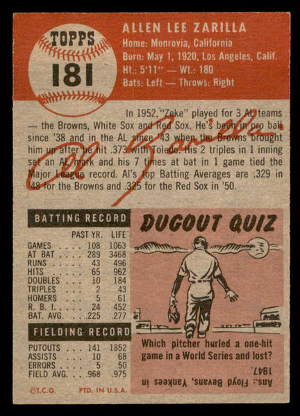 1953 Topps Baseball #181 Al Zarilla Red Sox EX-MT 557637