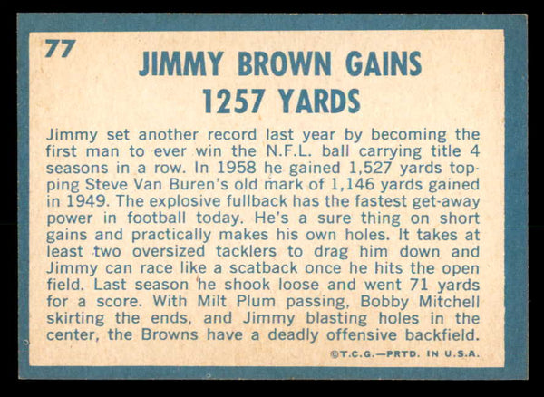 1961 Topps Football #077 Jim Brown IA Browns EX+/EX-MT 557643