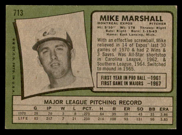 1971 Topps Baseball #713 Mike Marshall Expos EX-MT 557660
