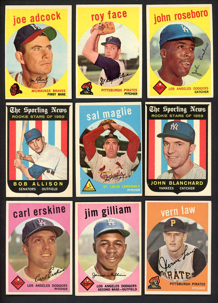 1959 Topps Set Lot 162 Diff EX-MT Erskine Gilliam Maglie Face 557745