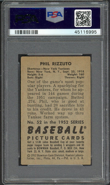 1952 Bowman # 52 Phil Rizzuto Yankees PSA 4 VG-EX 557775