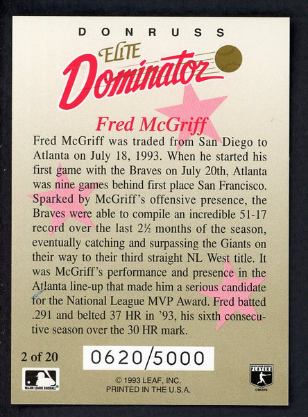 1993 Donruss Elite Dominator #002 Fred McGriff Braves 557797