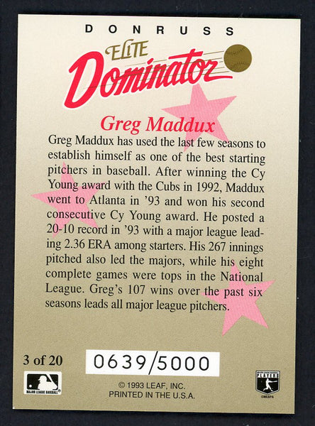 1993 Donruss Elite Dominator #003 Greg Maddux Braves 557801