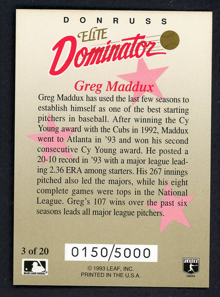 1993 Donruss Elite Dominator #003 Greg Maddux Braves 557802