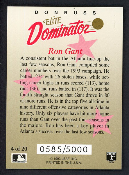 1993 Donruss Elite Dominator #004 Ron Gant Braves 557806