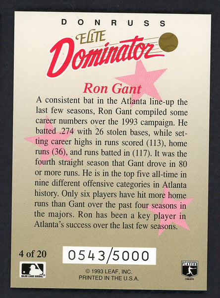 1993 Donruss Elite Dominator #004 Ron Gant Braves 557807