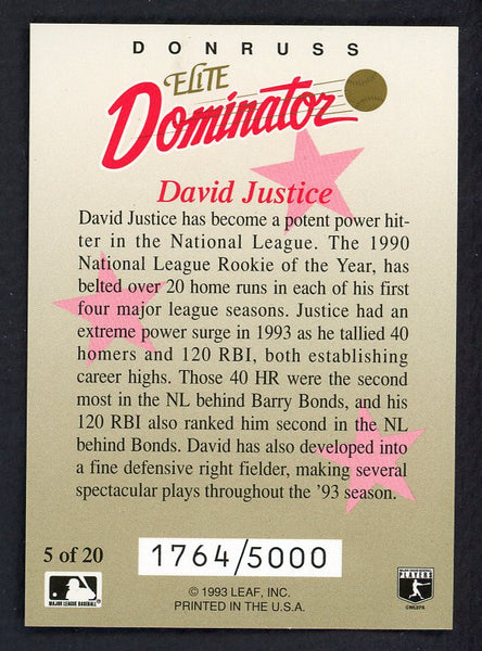 1993 Donruss Elite Dominator #005 Dave Justice Braves 557808