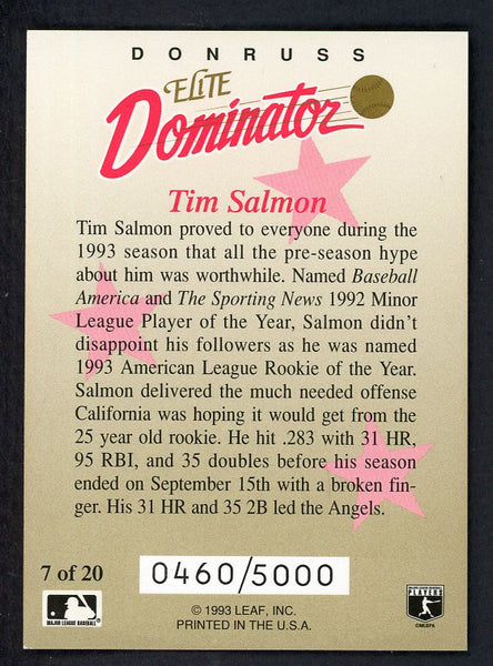 1993 Donruss Elite Dominator #007 Tim Salmon Angels 557809