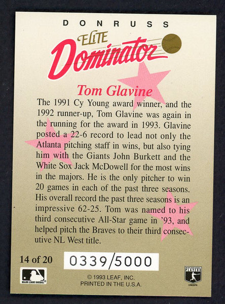 1993 Donruss Elite Dominator #014 Tom Glavine Braves 557817