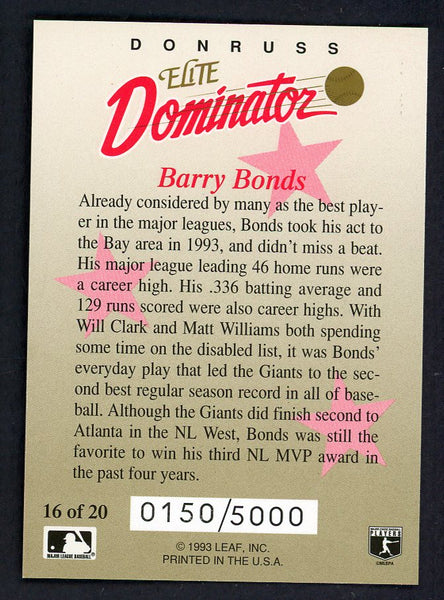 1993 Donruss Elite Dominator #016 Barry Bonds Giants 557820