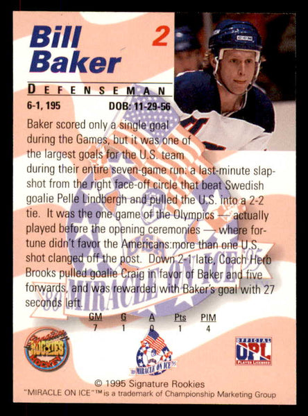 1995 Signature Rookies Miracle on Ice #002 Bill Baker Autograph 557924