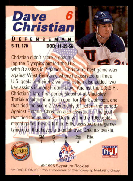 1995 Signature Rookies Miracle on Ice #006 Dave Christian Autograph 557933