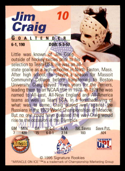 1995 Signature Rookies Miracle on Ice #010 Jim Craig Autograph 557941