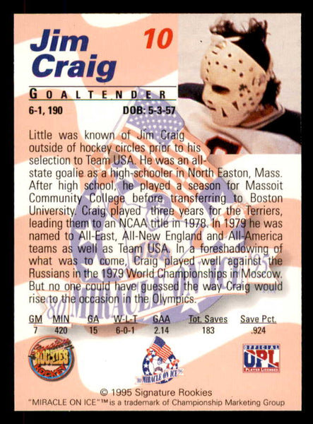 1995 Signature Rookies Miracle on Ice #010 Jim Craig Autograph 557943