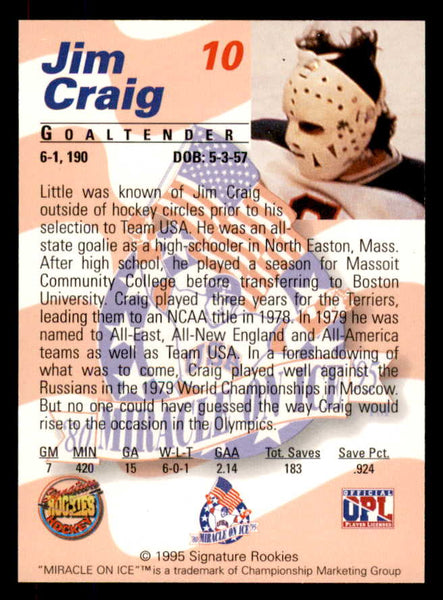 1995 Signature Rookies Miracle on Ice #010 Jim Craig Autograph 557944