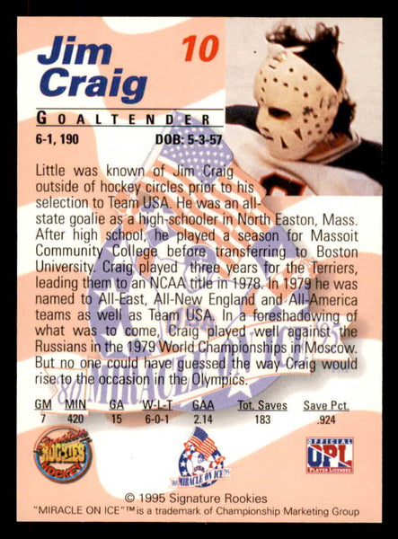 1995 Signature Rookies Miracle on Ice #010 Jim Craig Autograph 557945