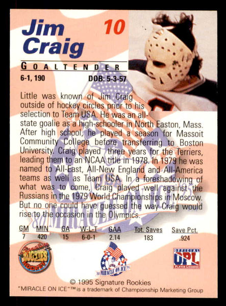 1995 Signature Rookies Miracle on Ice #010 Jim Craig Autograph 557946