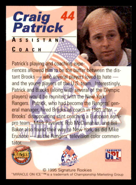 1995 Signature Rookies Miracle on Ice #044 Craig Patrick Autograph 557996