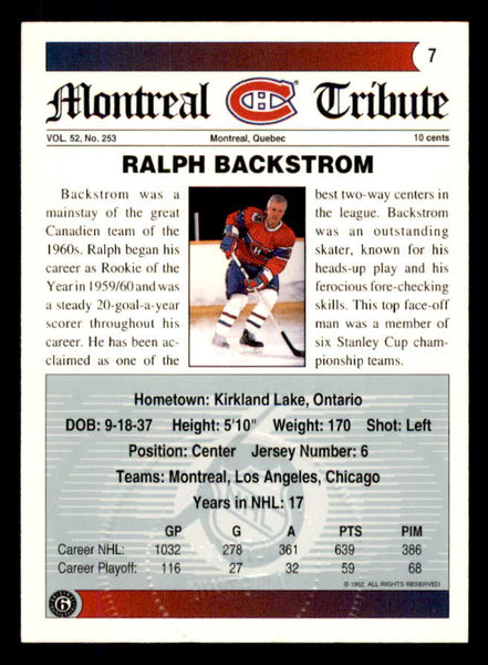 1992 Ultimate #007 Ralph Backstrom Canadiens Signed Autographed 558032