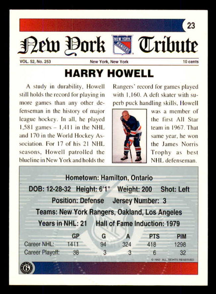 1992 Ultimate #023 Harry Howell Rangers Signed Autographed 558045