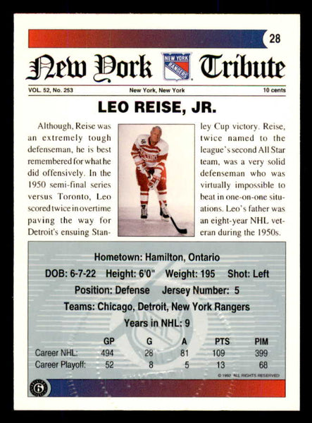 1992 Ultimate #028 Leo Reise Rangers Signed Autographed 558050