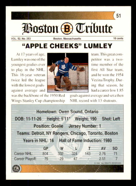 1992 Ultimate #051 Harry Lumley Bruins Signed Autographed 558069