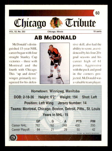 1992 Ultimate #060 Ab McDonald Black Hawks Signed Autographed 558075