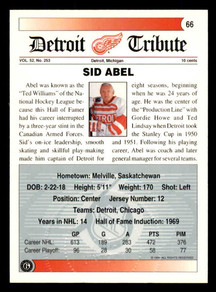 1992 Ultimate #066 Sid Abel Red Wings Signed Autographed 558080