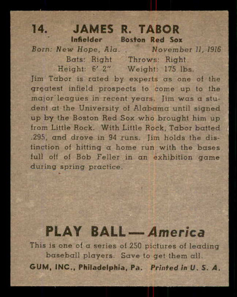 1939 Play Ball #014 Jim Tabor Red Sox EX 558125