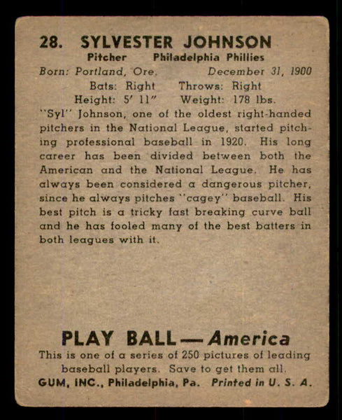 1939 Play Ball #028 Syl Johnson Phillies VG 558155
