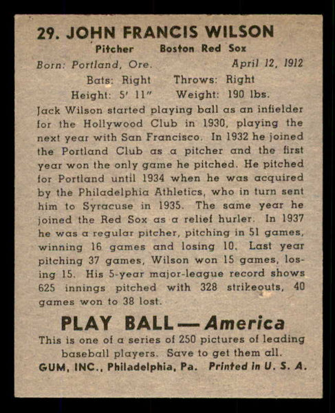 1939 Play Ball #029 John Wilson Red Sox EX-MT 558156