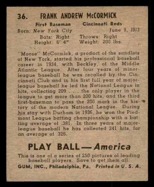 1939 Play Ball #036 Frank McCormick Reds EX 558173