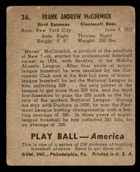1939 Play Ball #036 Frank McCormick Reds VG 558174