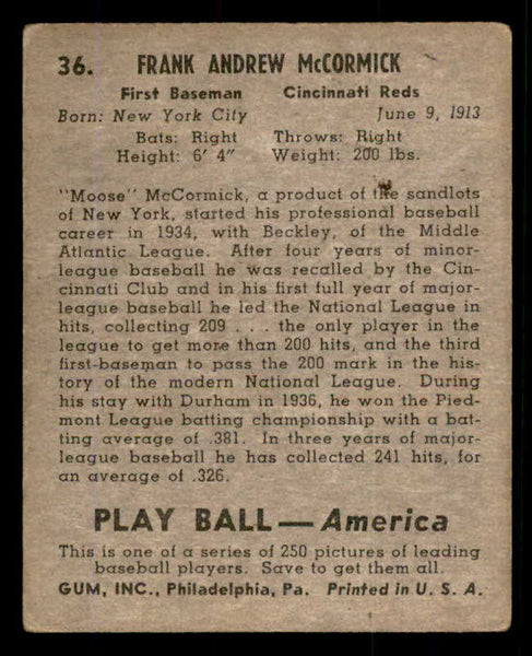 1939 Play Ball #036 Frank McCormick Reds VG 558175