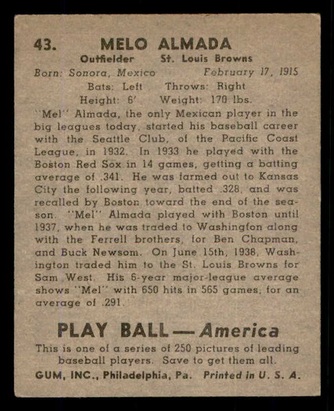 1939 Play Ball #043 Mel Almada Browns EX 558190