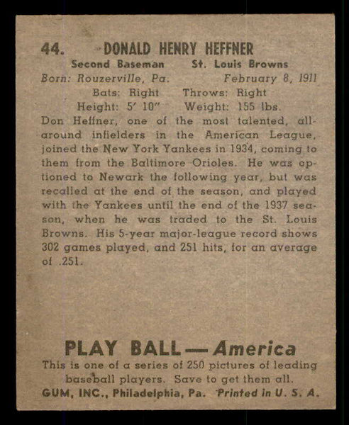 1939 Play Ball #044 Don Heffner Browns EX-MT 558191
