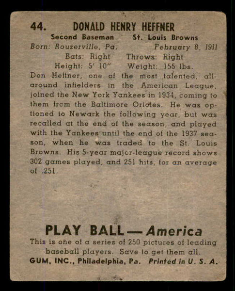 1939 Play Ball #044 Don Heffner Browns GD-VG 558192