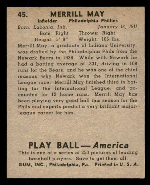 1939 Play Ball #045 Pinky May Phillies EX-MT 558193
