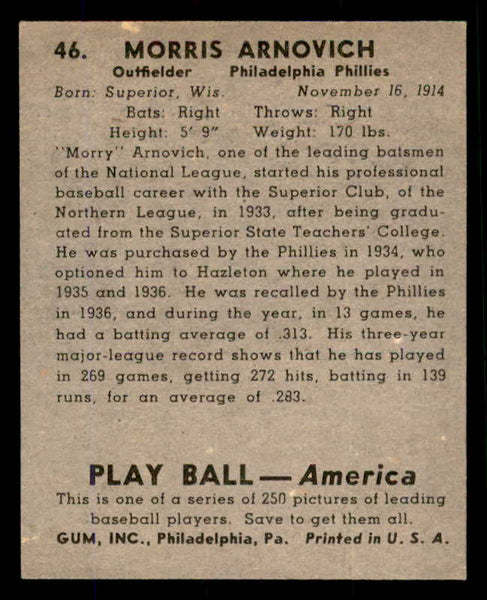 1939 Play Ball #046 Morrie Arnovich Phillies EX-MT 558195