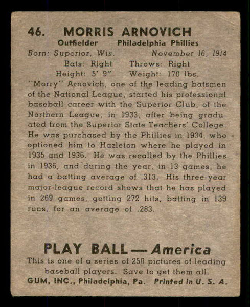 1939 Play Ball #046 Morrie Arnovich Phillies VG 558196