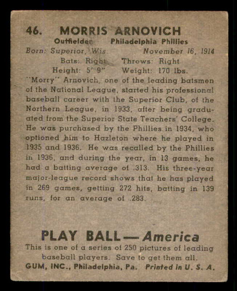 1939 Play Ball #046 Morrie Arnovich Phillies VG 558197