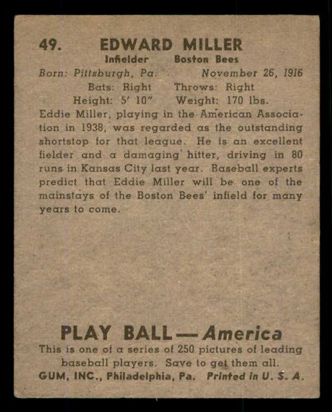1939 Play Ball #049 Eddie Miller Braves VG-EX 558201