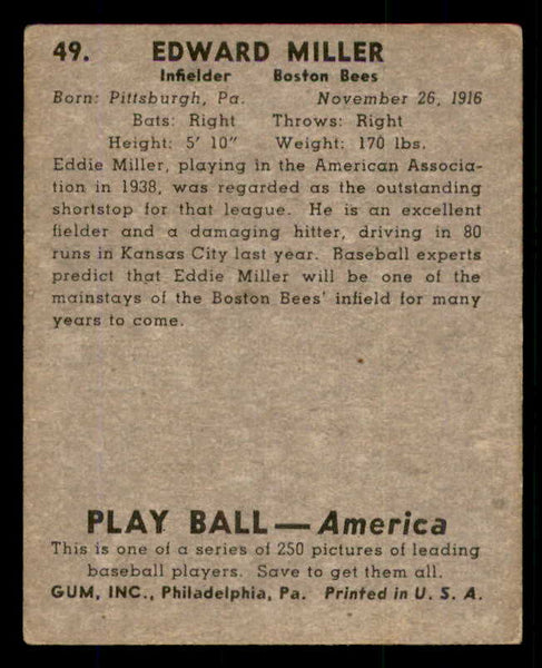 1939 Play Ball #049 Eddie Miller Braves VG-EX 558202