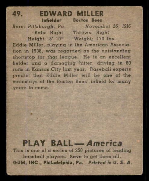 1939 Play Ball #049 Eddie Miller Braves Good 558203
