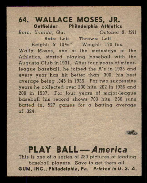 1939 Play Ball #064 Wally Moses A's NR-MT 558235