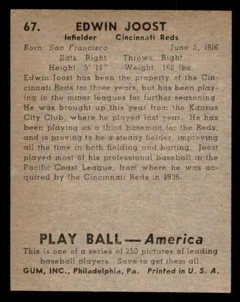 1939 Play Ball #067 Eddie Joost Reds NR-MT 558246
