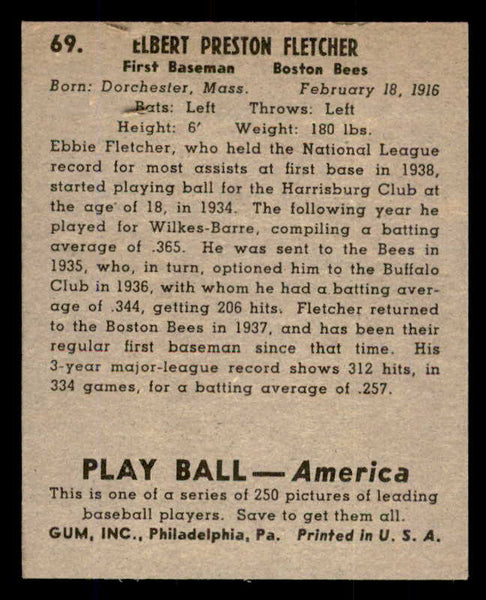 1939 Play Ball #069 Elbie Fletcher Braves EX-MT 558254