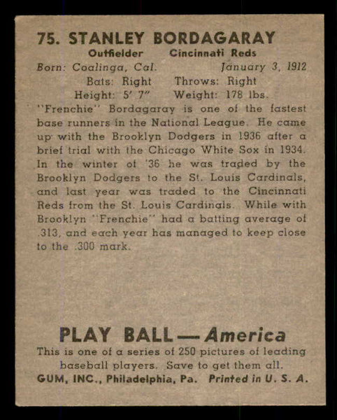 1939 Play Ball #075 Stan Bordagaray Reds EX-MT 558266