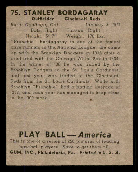 1939 Play Ball #075 Stan Bordagaray Reds Good 558267