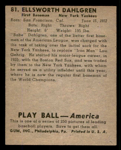 1939 Play Ball #081 Babe Dahlgren Yankees EX-MT 558277